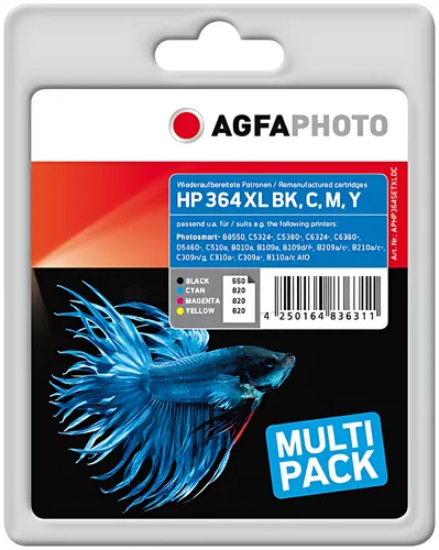 AgfaPhoto APHP364SETXLDC Tintenpatrone MultiPack Bk,C,M,Y 11ml + 3x5ml VE=4 (ersetzt HP 364XL)