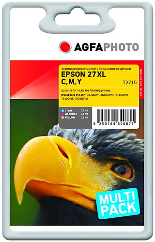 AgfaPhoto APET271TRID Tintenpatrone MultiPack C,M,Y, 3x1.100 Seiten 12ml VE=3 (ersetzt Epson 27XL)