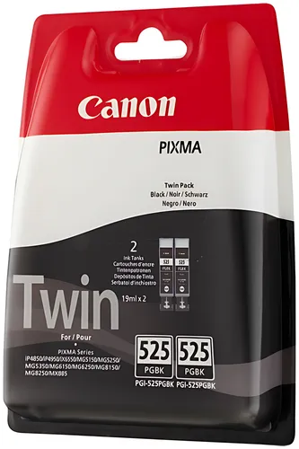 Canon 4529B017/PGI-525PGBK Tintenpatrone schwarz pigmentiert Doppelpack Blister, 2x323 Seiten ISO/IEC 24711 19ml VE=2