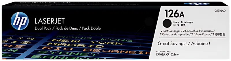HP CE310AD/126A Toner schwarz Doppelpack, 2x1.200 Seiten/5% VE=2