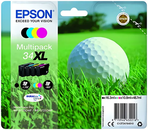 Epson C13T34764010/34XL Tintenpatrone MultiPack Bk,C,M,Y High-Capacity 16,3ml + 3x10,8ml VE=4