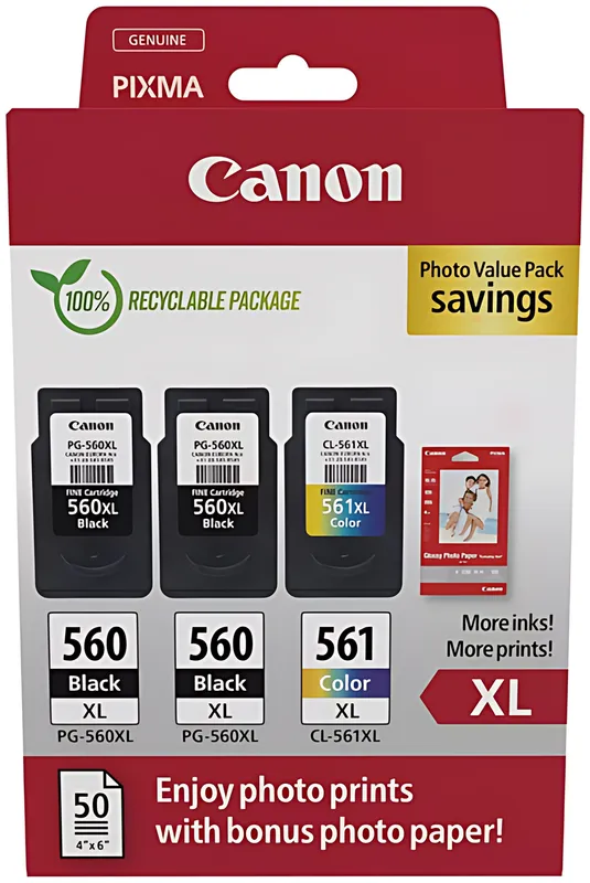 Canon 3712C012/PG-560XL+CL-561XL Druckkopfpatrone Multipack 2x schwarz +1x color PVP 2x14,3ml + 1x12,2ml VE=3