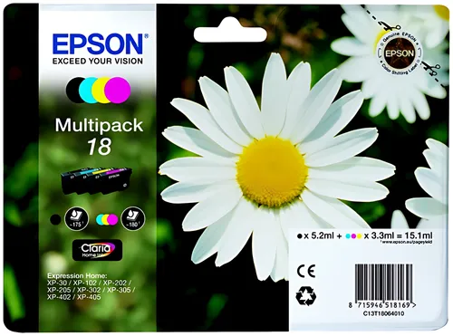 Epson C13T18064012/18 Tintenpatrone MultiPack Bk,C,M,Y 175pg + 3x180pg, 1x 5ml + 3x 3ml VE=4