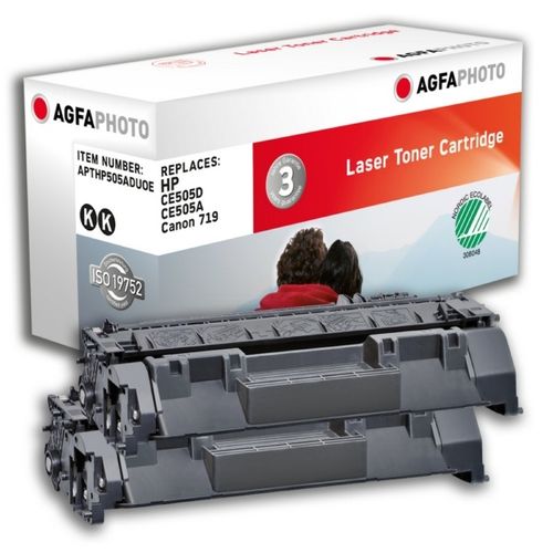 AgfaPhoto APTHP505ADUOE Tonerkartusche schwarz Doppelpack, 2x2.300 Seiten 150 Gramm VE=2 (ersetzt HP 05A/CE505AD)