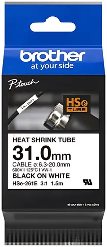 Brother HSE-261E Heissschrumpfschlauch schwarz auf weiss 31mm x 1,5m