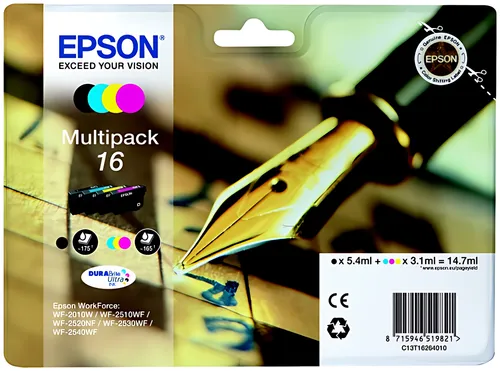 Epson C13T16264012/16 Tintenpatrone MultiPack Bk,C,M,Y 175pg + 3x165pg, 1x5.4ml + 3x3.1ml VE=4