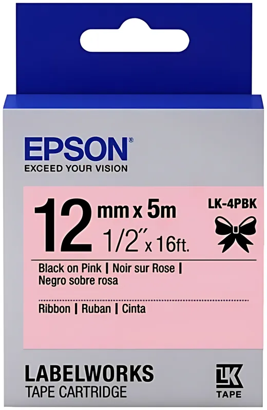 Epson C53S654031/LK-4PBK DirectLabel-Etiketten schwarz auf rosa 12mm x 5m