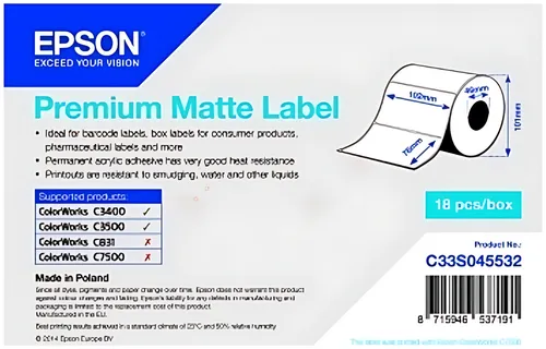 Epson C33S045532 Format-Etiketten matt die-cut 102mm x 76mm 440 label VE=1