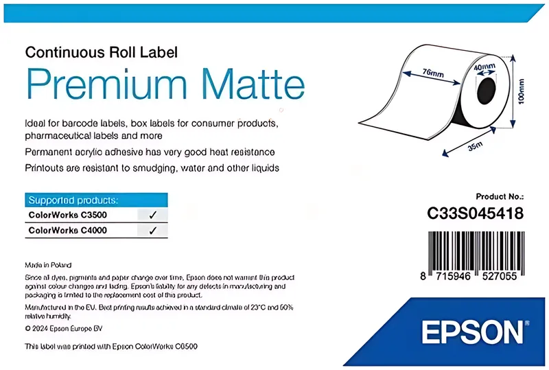 Epson C33S045418 Etikettenrolle matt Premium 76mm x 35m VE=1