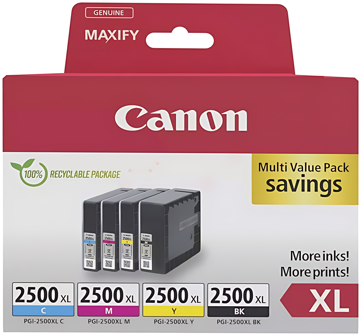 Canon 9254B010/PGI-2500XLBKCMY Tintenpatrone MultiPack Bk,C,M,Y Cardboard 70,9ml + 3x19,3ml VE=4