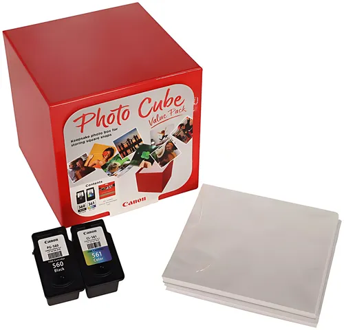 Canon 3713C007/PG-560+CL-561 Druckkopfpatrone Multipack schwarz / color Cube + Fotopapier PP-201 13x13cm 40 Blatt 7,5ml + 8,3ml 180pg + 180pg VE=2