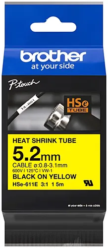 Brother HSE-611E Heissschrumpfschlauch schwarz auf gelb 5,2mm x 1,5m