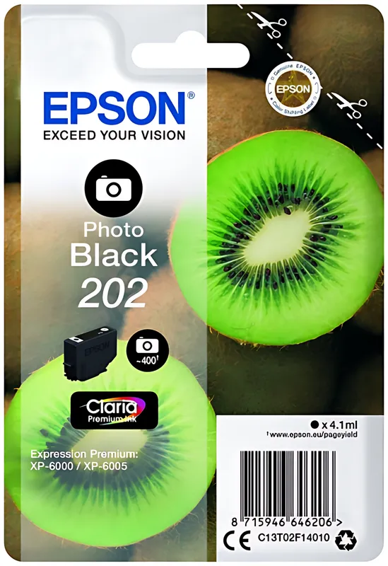 Epson C13T02F14010/202 Tintenpatrone schwarz foto, 400 Seiten 400 Fotos 4,1ml
