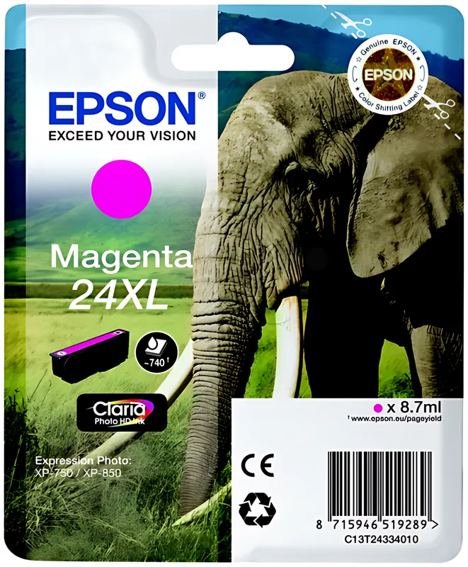Epson C13T24334012/24XL Tintenpatrone magenta High-Capacity, 500 Seiten 8,7ml