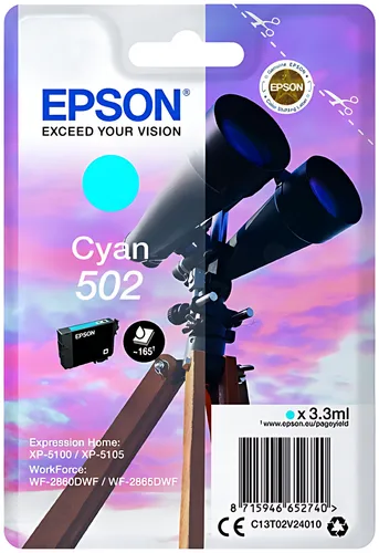 Epson C13T02V24010/502 Tintenpatrone cyan, 160 Seiten 3,3ml