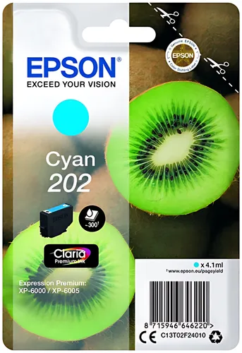 Epson C13T02F24010/202 Tintenpatrone cyan, 300 Seiten 4,1ml