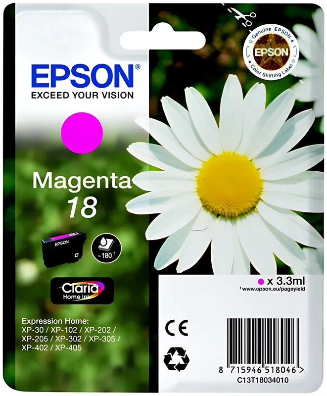 Epson C13T18034012/18 Tintenpatrone magenta, 180 Seiten ISO/IEC 19752 3ml