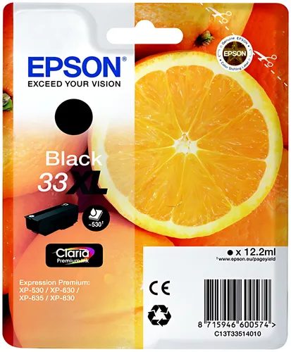 Epson C13T33514012/33XL Tintenpatrone schwarz High-Capacity, 530 Seiten ISO/IEC 24711 12,2ml