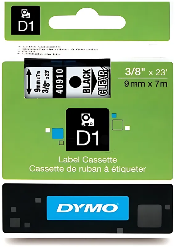 Dymo 40910/S0720670 DirectLabel-Etiketten schwarz auf Transparent 9mm x 7m
