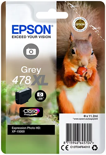 Epson C13T04F64010/478XL Tintenpatrone grau High-Capacity 200 Fotos 11,2ml