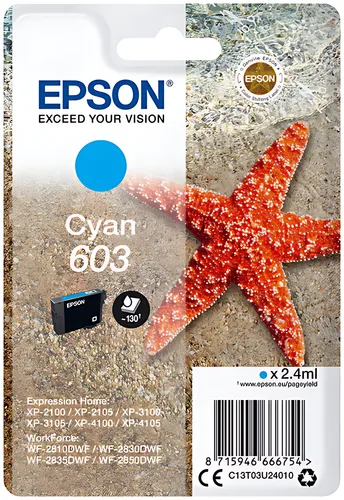 Epson C13T03U24010/603 Tintenpatrone cyan, 130 Seiten 2.4ml