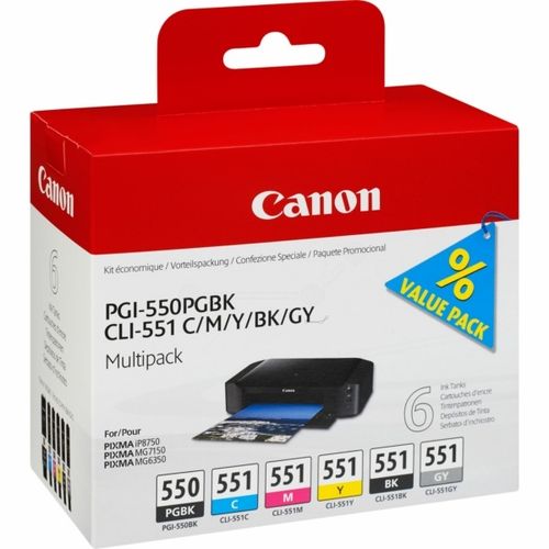 Canon 6496B005/PGI-550/CLI-551 Tintenpatrone MultiPack Bk,C,M,Y,Gy 7ml VE=6