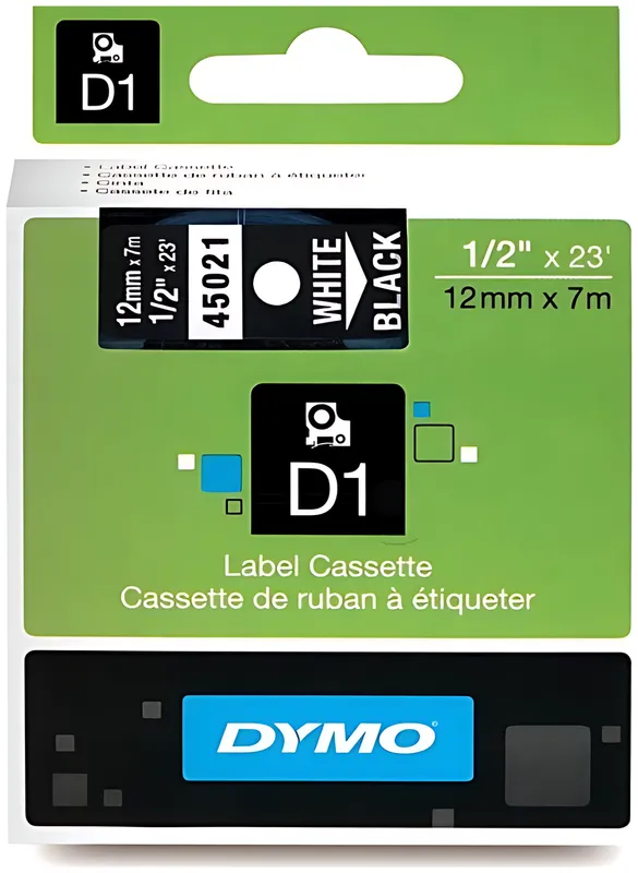 Dymo 45021/S0720610 DirectLabel-Etiketten weiss auf schwarz 12mm x 7m