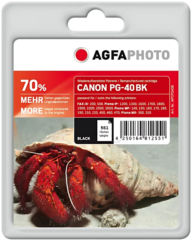 AgfaPhoto APCPG40B Tintenpatrone schwarz, 561 Seiten 26ml (ersetzt Canon PG-37 PG-40 PG-50)