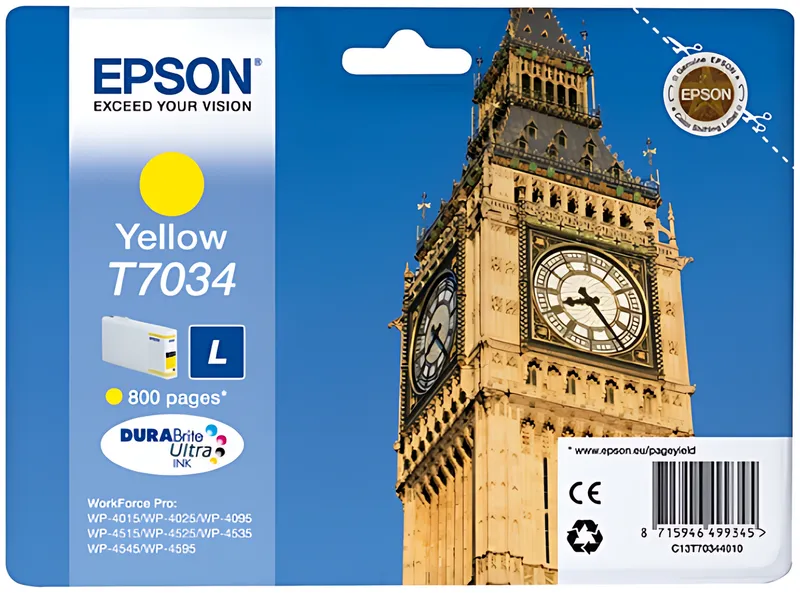 Epson C13T70344010/T7034 Tintenpatrone gelb, 800 Seiten ISO/IEC 24711 10ml