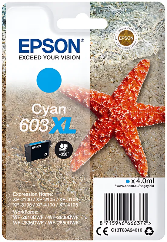 Epson C13T03A24010/603XL Tintenpatrone cyan High-Capacity, 350 Seiten 4ml