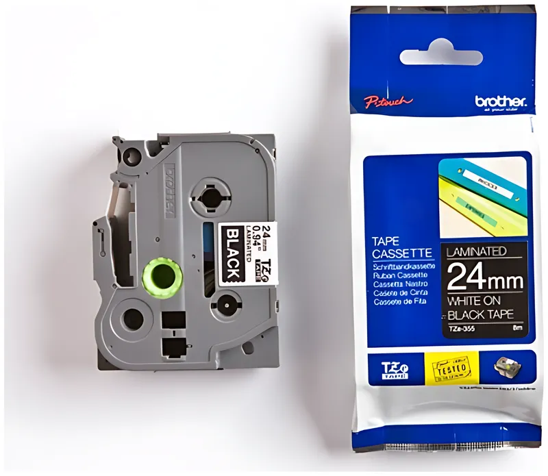 Brother TZE-355 DirectLabel weiss auf schwarz Laminat 24mm x 8m