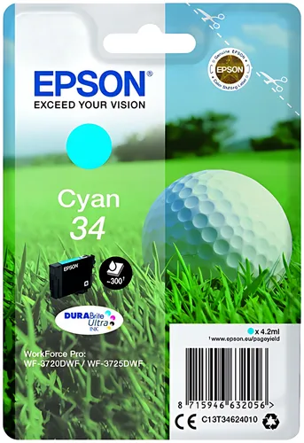 Epson C13T34624010/34 Tintenpatrone cyan, 300 Seiten 4,2ml