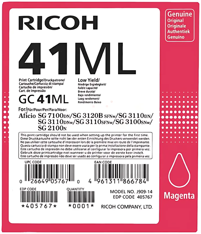 Ricoh 405767/GC-41ML Gelkartusche magenta, 600 Seiten ISO/IEC 24711 41ml