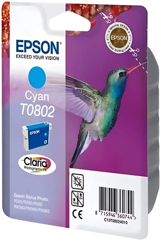 Epson C13T08024011/T0802 Tintenpatrone cyan, 435 Seiten ISO/IEC 24711 7.4ml