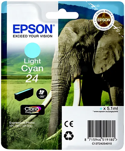 Epson C13T24254012/24 Tintenpatrone cyan hell, 360 Seiten 5,1ml