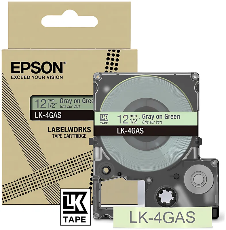 Epson C53S672105/LK-4GAS DirectLabel-Etiketten grau auf grün 12mm x 8m