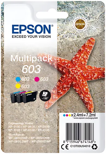 Epson C13T03U54010/603 Tintenpatrone MultiPack C,M,Y, 3x130 Seiten 7,2ml VE=3