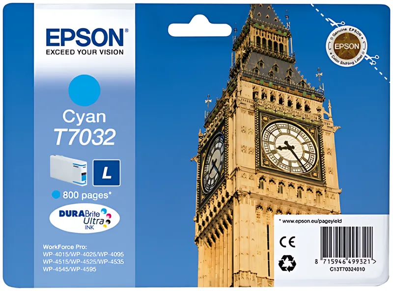 Epson C13T70324010/T7032 Tintenpatrone cyan, 800 Seiten ISO/IEC 24711 9.6ml
