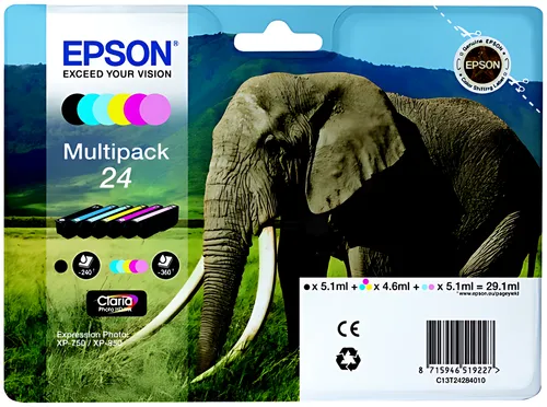 Epson C13T24284011/24 Tintenpatrone MultiPack Bk,C,M,Y,LC,LM, 6x360 Seiten 1x240pg + 5x360pg, 1x5.1ml + 5x4.6ml VE=6