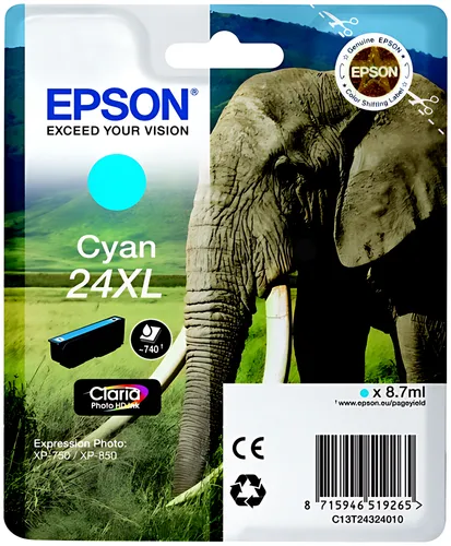 Epson C13T24324012/24XL Tintenpatrone cyan High-Capacity, 500 Seiten 8,7ml