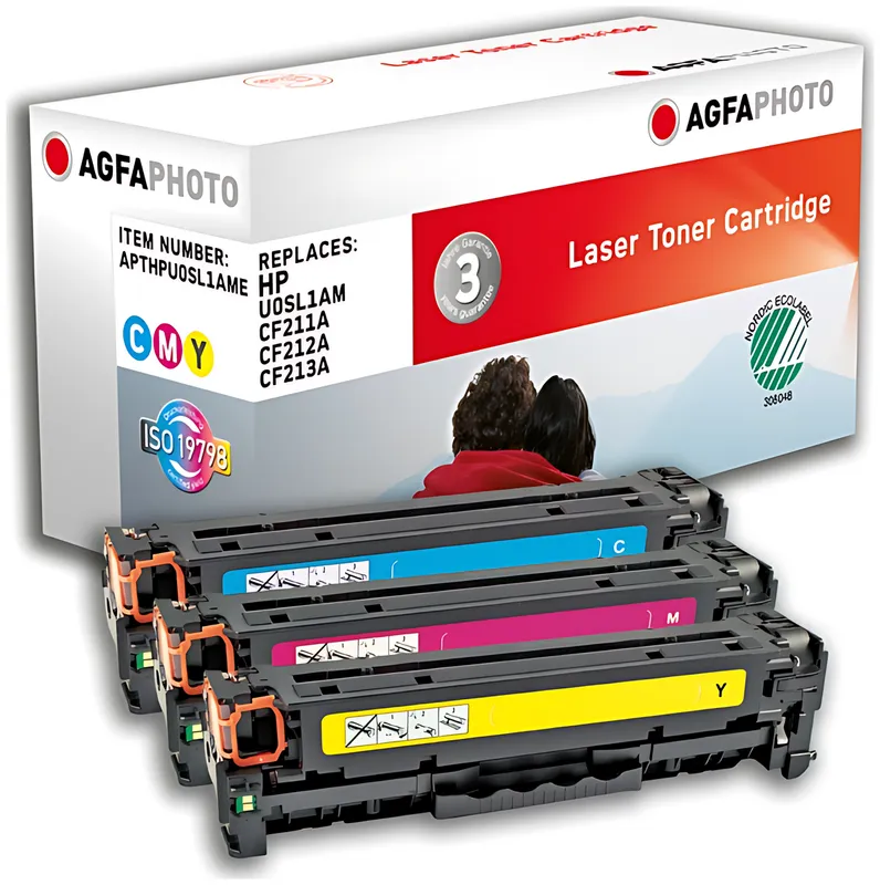 AgfaPhoto APTHPU0SL1AME Tonerkartusche MultiPack C,M,Y, 3x1.800 Seiten 47 Gramm VE=3 (ersetzt HP 131A/CF211A 131A/CF212A 131A/CF213A 131X/CF210X)