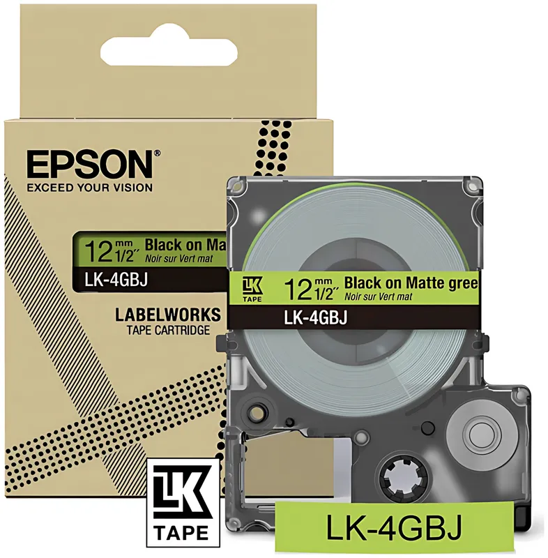 Epson C53S672077/LK-4GBJ DirectLabel-Etiketten schwarz auf grün matt 12mm x 8m