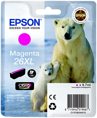 Epson C13T26334012/26XL Tintenpatrone magenta High-Capacity XL, 700 Seiten 9,7ml