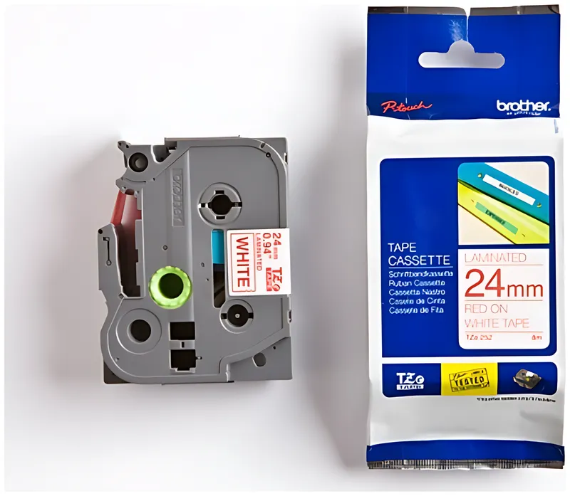 Brother TZE-252 DirectLabel rot auf weiss Laminat 24mm x 8m