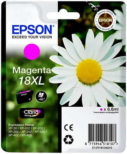 Epson C13T18134012/18XL Tintenpatrone magenta High-Capacity, 450 Seiten 6,6ml