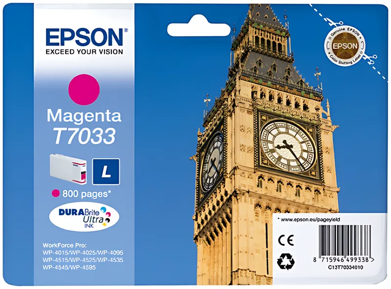 Epson C13T70334010/T7033 Tintenpatrone magenta, 800 Seiten ISO/IEC 24711 9.6ml