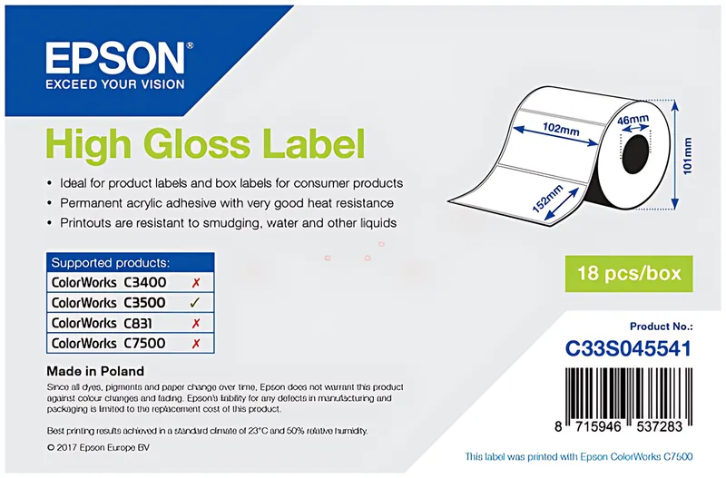 Epson C33S045541 Etikettenrolle die-cut 102mm x 152m 210 VE=1