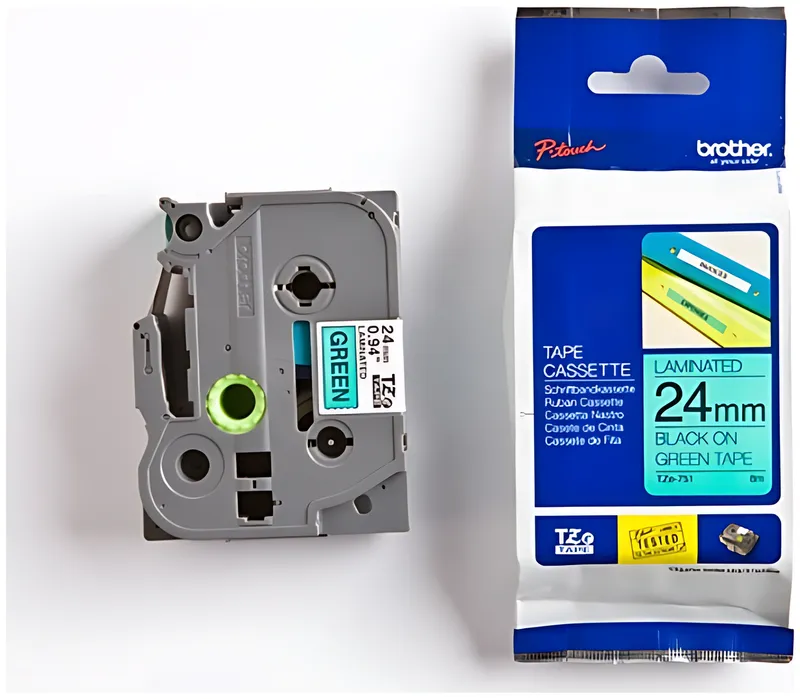 Brother TZE-751 DirectLabel schwarz auf grün Laminat 24mm x 8m