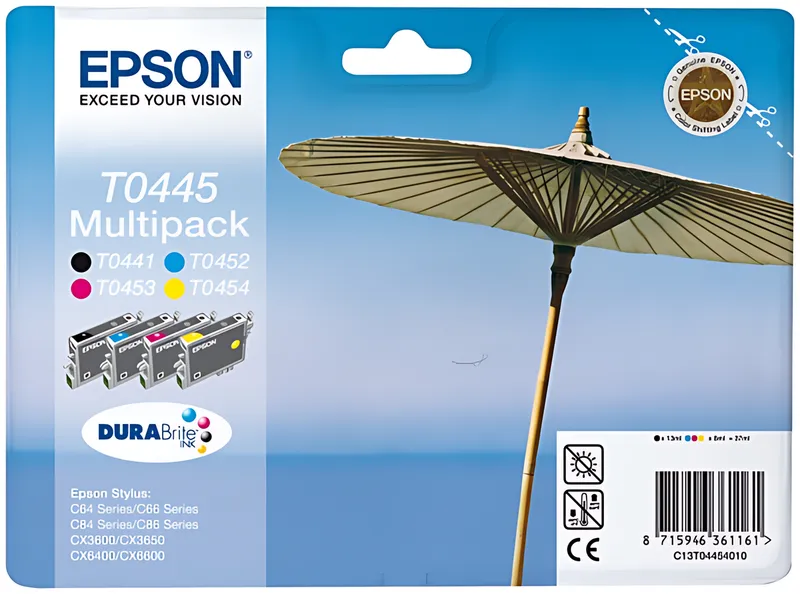 Epson C13T04454010/T0445 Tintenpatrone MultiPack Bk,C,M,Y 600pg + 3x250pg, 13ml+3x8ml VE=4