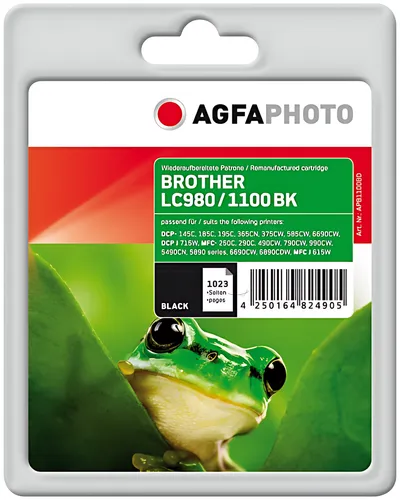 AgfaPhoto APB1100BD Tintenpatrone schwarz, 1.023 Seiten 17ml (ersetzt Brother LC1100BK LC980BK)